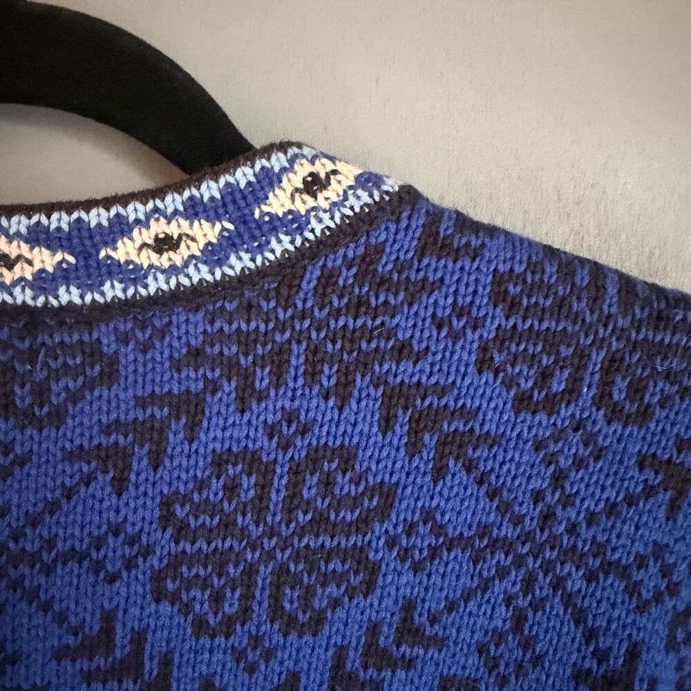 Vintage L.L. BEAN Women's Med Cotton Knit Fair Isle Blue Button Up Sweater Retro - Picture 6 of 11